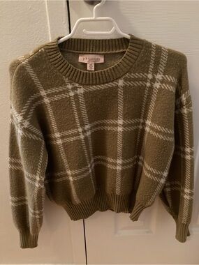 Philosophy Olive Green & White Plaid Crewneck Sweater